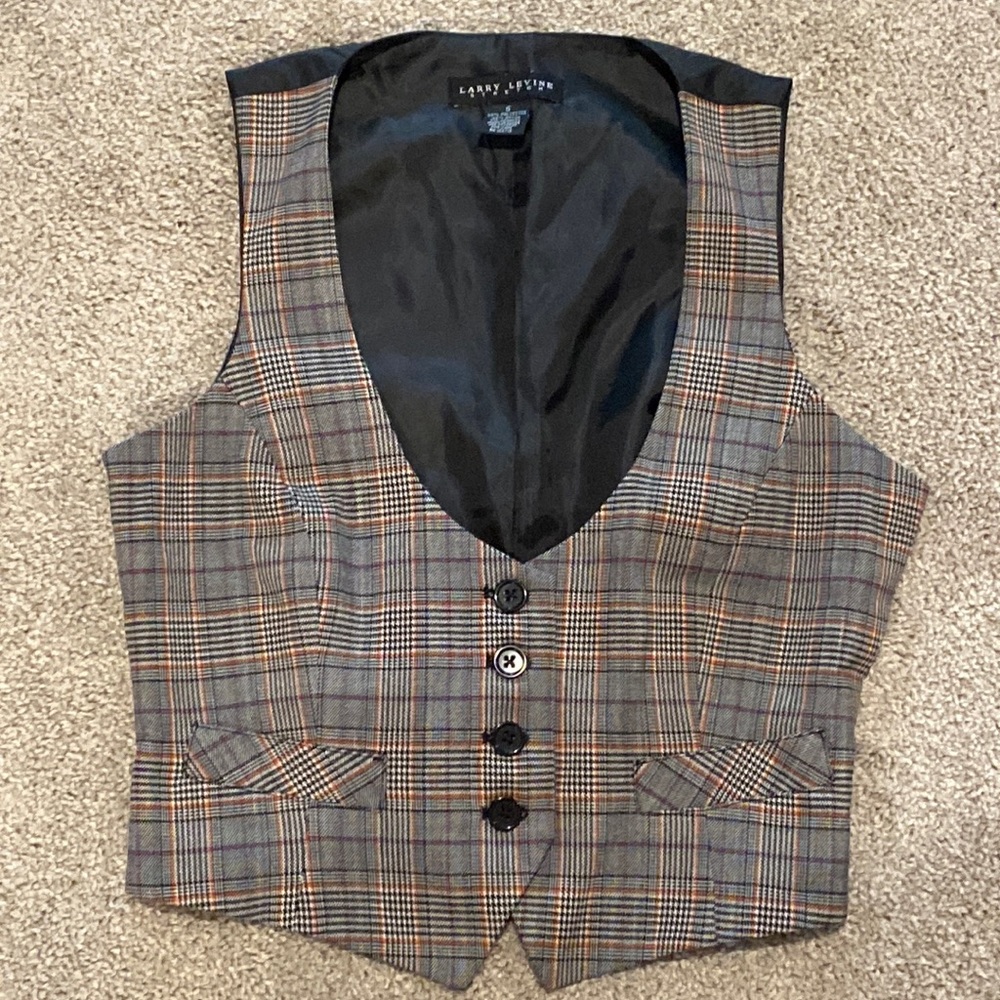 Larry Levine Black Plaid Vest